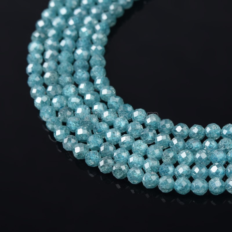 Light Lake Blue Cubic Zirconia Faceted Rounds, Approx 2-5mm, 38cm/strand