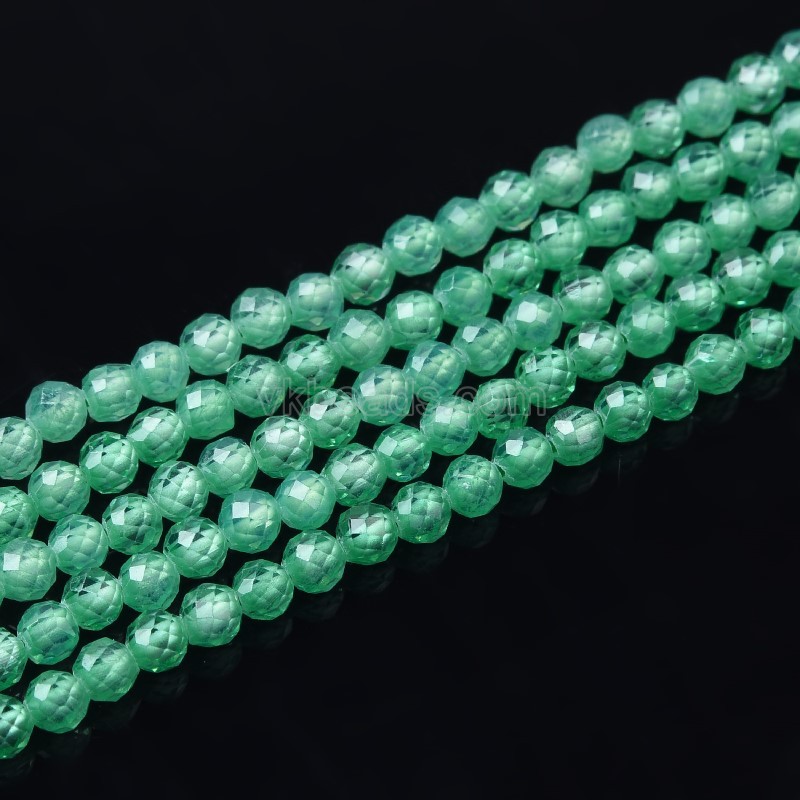 Cyan Blue Cubic Zirconia Faceted Rounds, Approx 2-5mm, 38cm/strand