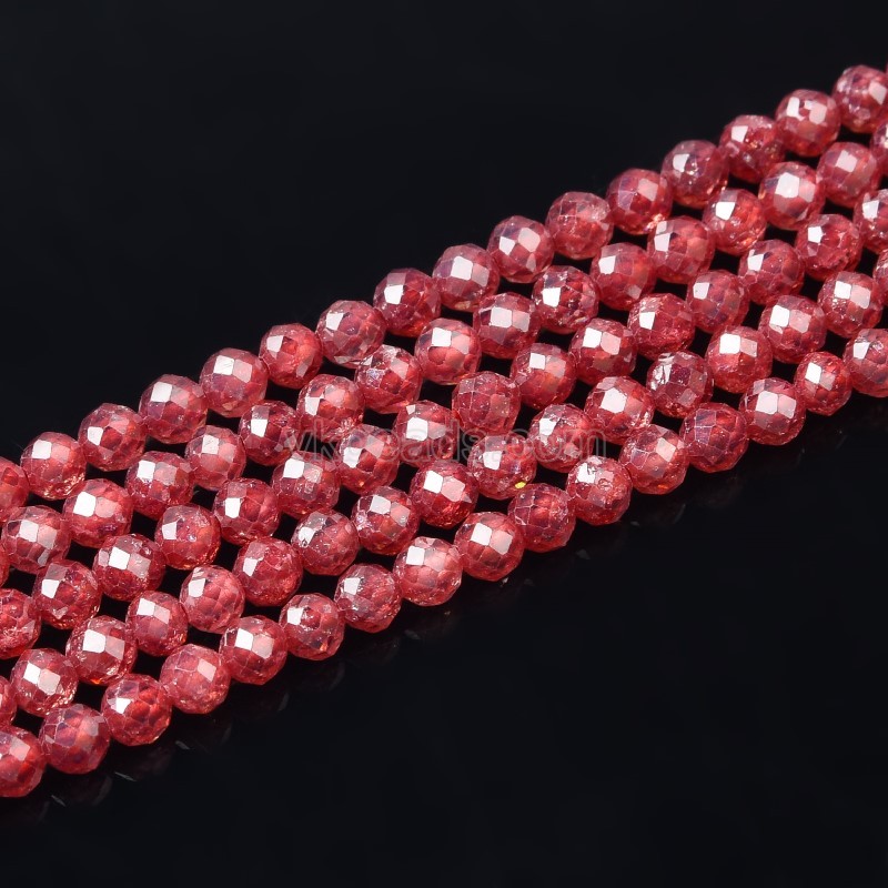 Dark Ruby Cubic Zirconia Faceted Rounds, Approx 2-5mm, 38cm/strand