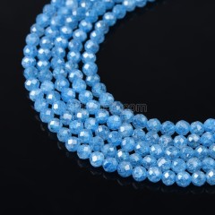 Light Blue Sage Cubic Zirconia Faceted Rounds, Approx 2-5mm, 38cm/strand