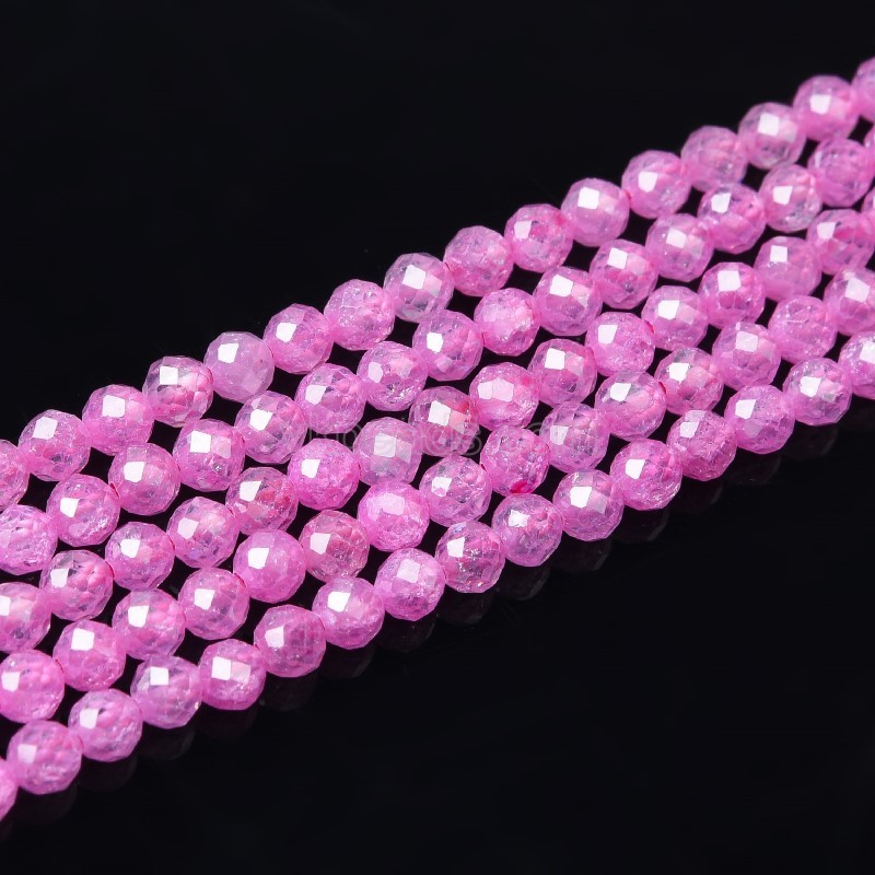 Fuchsia Cubic Zirconia Faceted Rounds, Approx 2-5mm, 38cm/strand