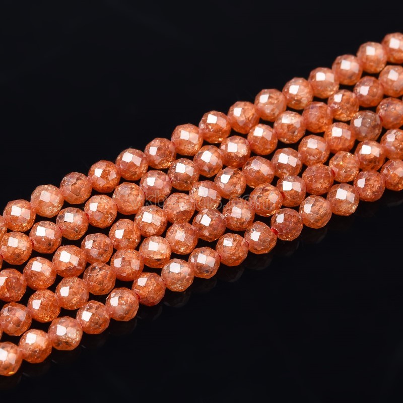 Tangerine Cubic Zirconia Faceted Rounds, Approx 2-5mm, 38cm/strand
