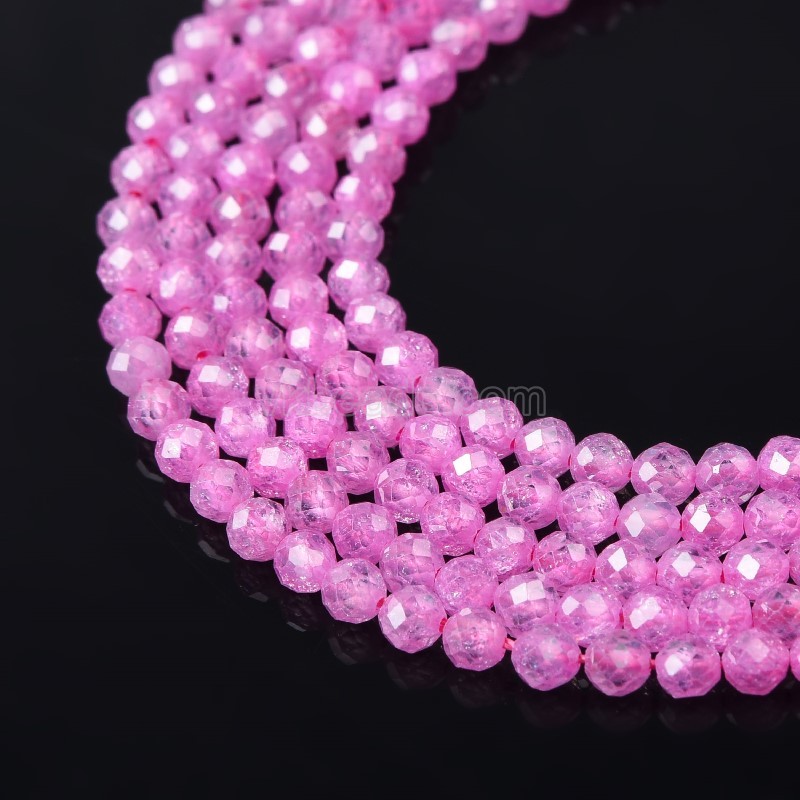 Fuchsia Cubic Zirconia Faceted Rounds, Approx 2-5mm, 38cm/strand