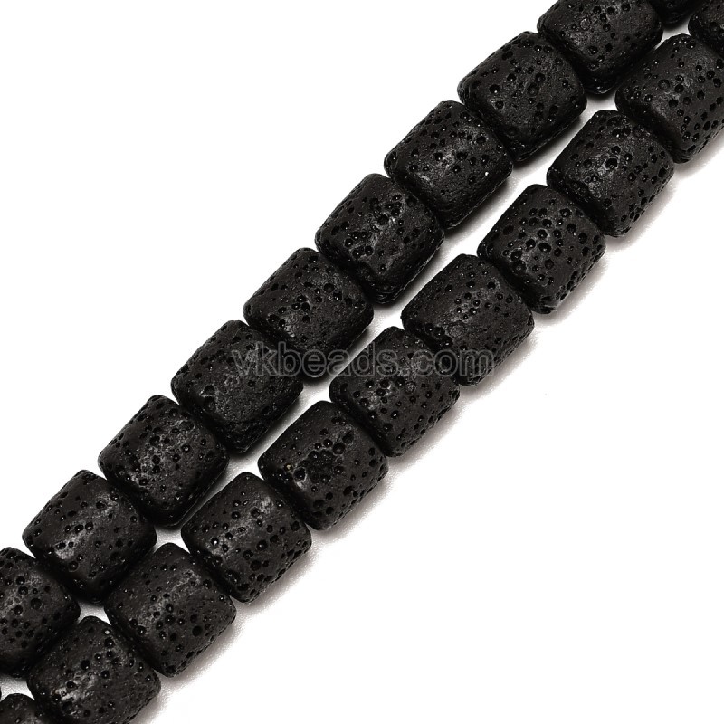 Lava Rock Smooth Columns, Approx 6x6-10x10mm, 38cm/strand