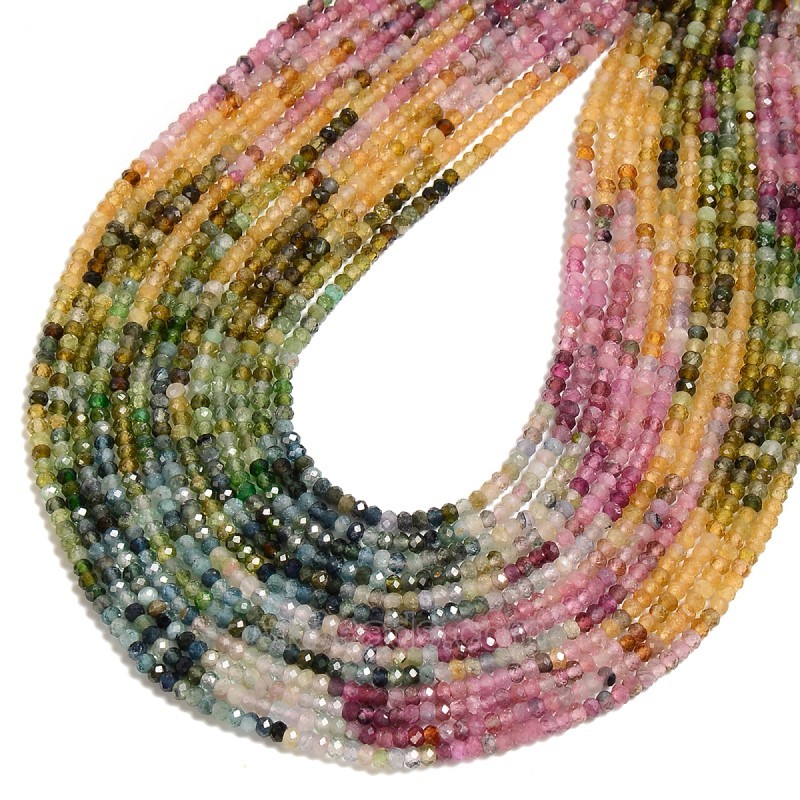 Gradient Multicolor Tourmaline Faceted Rondelles, Approx 2x2.7mm, 38cm/strand