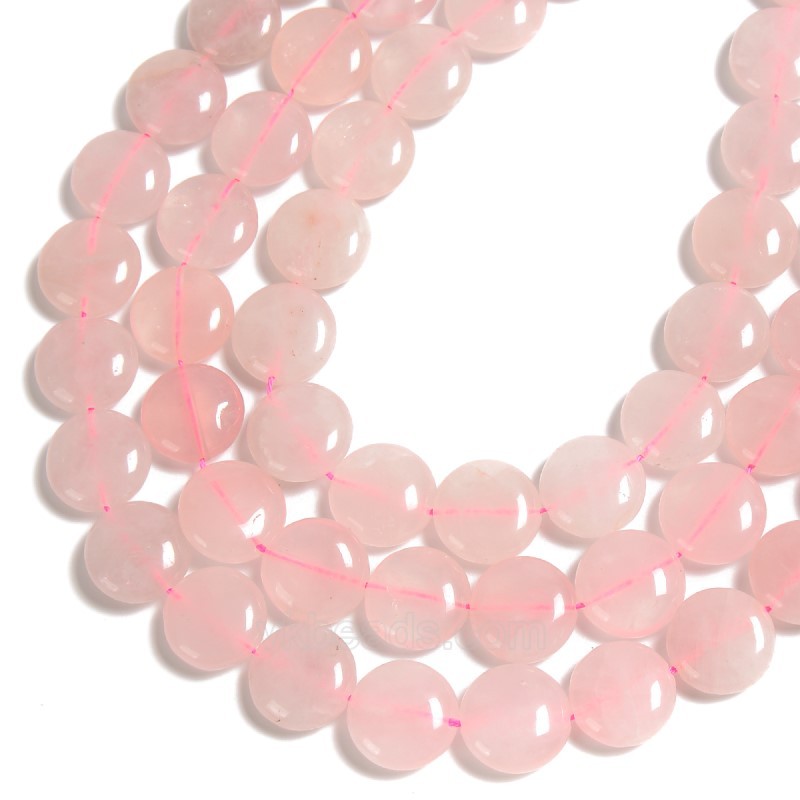 Rose Quartz Smooth Puffy Coins, Approx 16mm, 38cm/strand