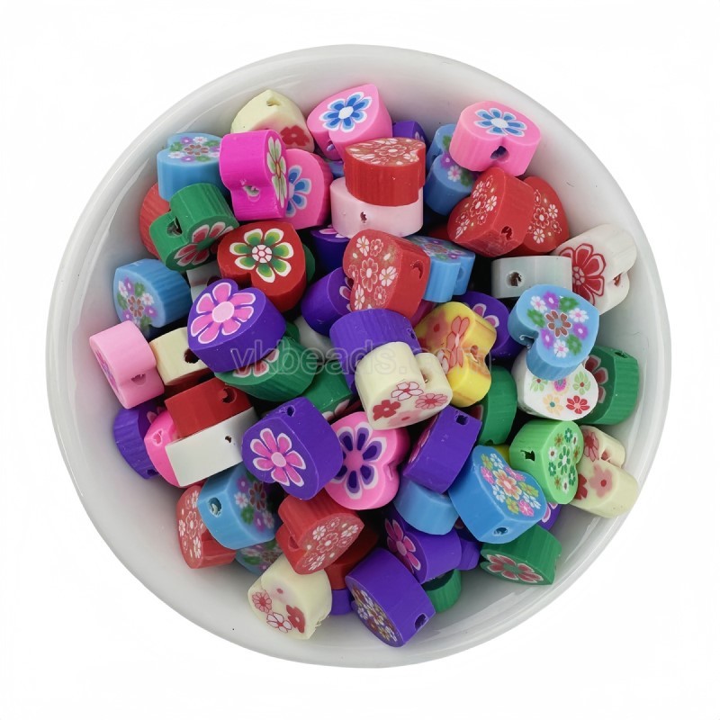 Flower Heart Mixed Color Handmade Polymer Clay Beads, Approx 10mm, 50pcs/bag