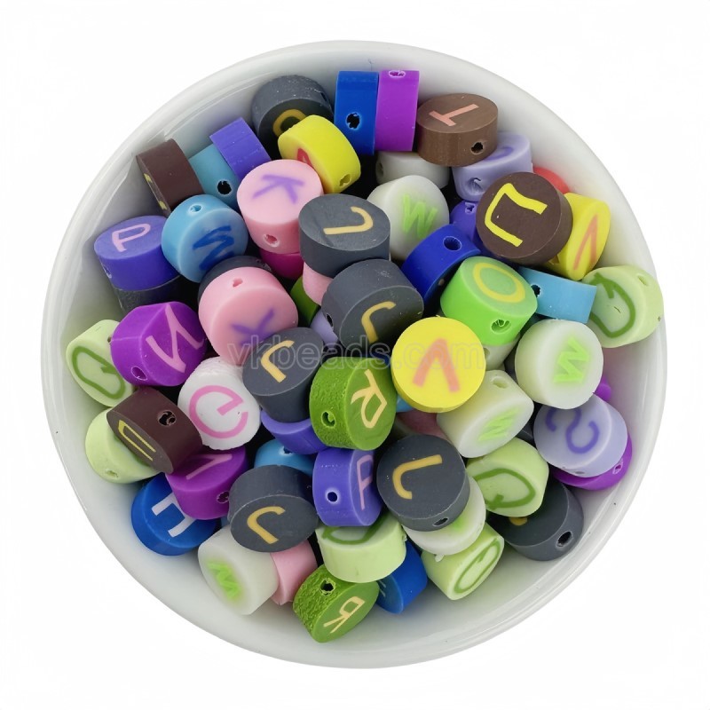 Alphabet Mixed Color Handmade Polymer Clay Beads, Approx 10mm, 50pcs/bag, Sell by Bags