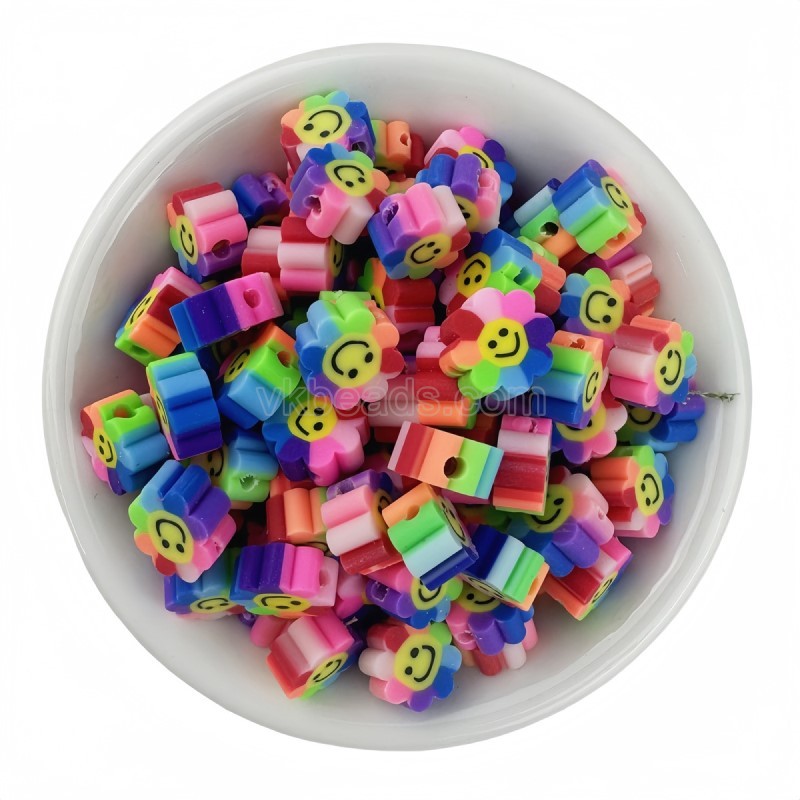 Rainbow Flower Mixed Color Handmade Polymer Clay Beads, Approx 10mm, 50pcs/bag, Sell by Bags
