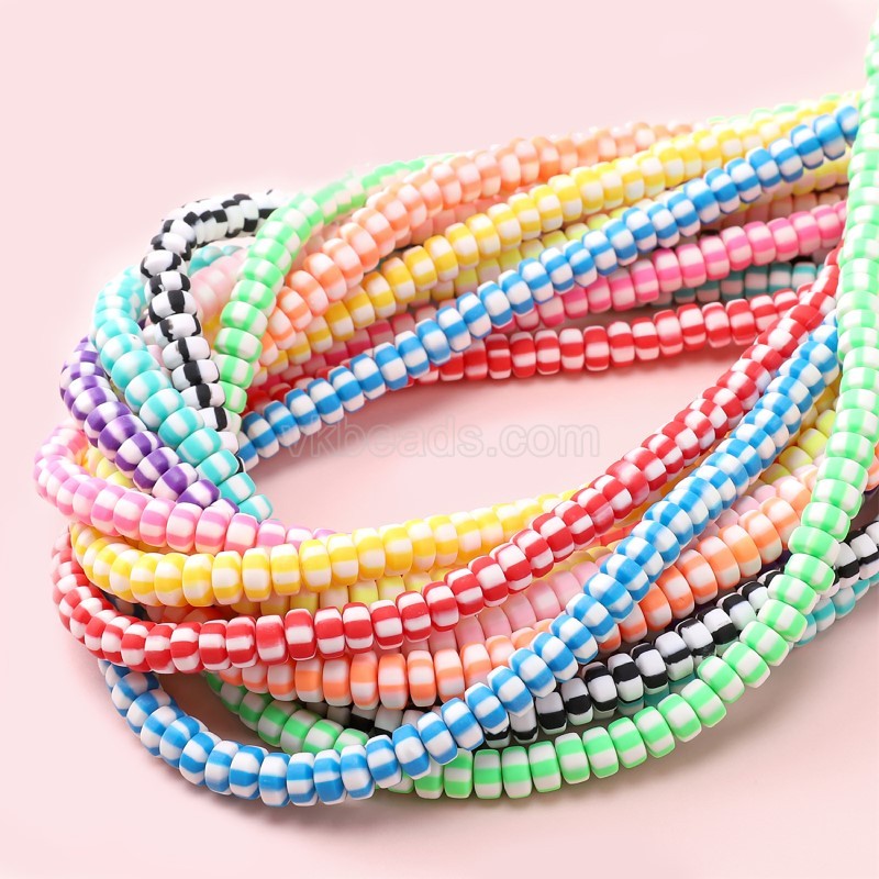 Red White Polymer Clay Flat Round/Disc/Heishi Beads Strands, Approx 3x6mm, 38-39cm/strand