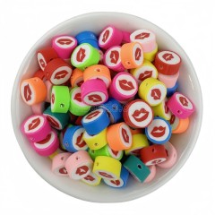 Lip Print Flat Round Mixed Color Handmade Polymer Clay Beads, Approx 10mm, 50pcs/bag, Sell by Bags