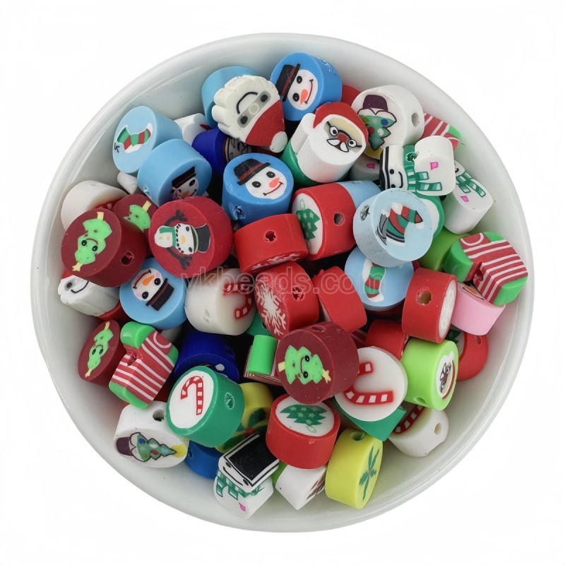 Christmas Mixed Color Handmade Polymer Clay Beads, Approx 10mm, 50pcs/bag, Sell by Bags
