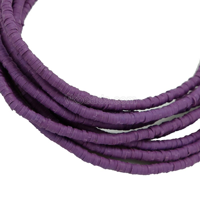 Dark Purple Polymer Clay Flat Round/Disc/Heishi Beads Strands, Approx 3-6mm, 38-40cm/strand