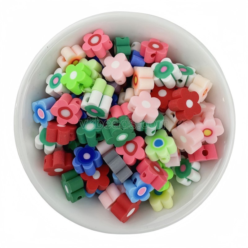 Flower Mixed Color Handmade Polymer Clay Beads, Approx 10mm, 50pcs/bag, Sell by Bags