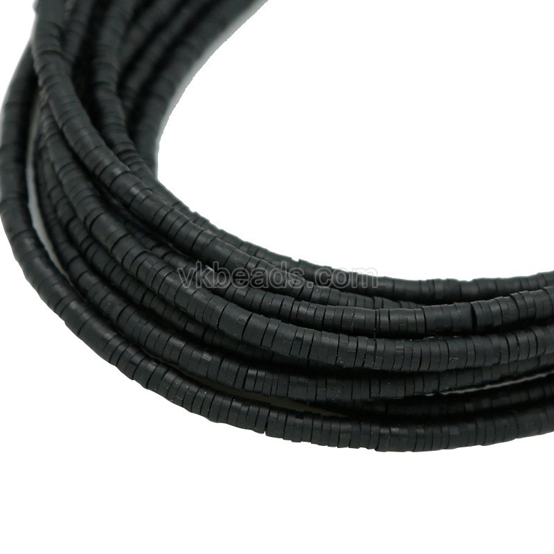 Black Polymer Clay Flat Round/Disc/Heishi Beads Strands, Approx 3-6mm, 38-40cm/strand