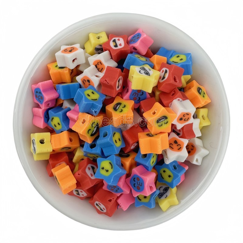 Emoji Star Mixed Color Handmade Polymer Clay Beads, Approx 10mm, 50pcs/bag, Sell by Bags