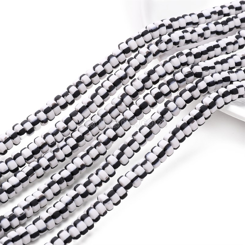 Black White Polymer Clay Flat Round/Disc/Heishi Beads Strands, Approx 3x6mm, 38-39cm/strand