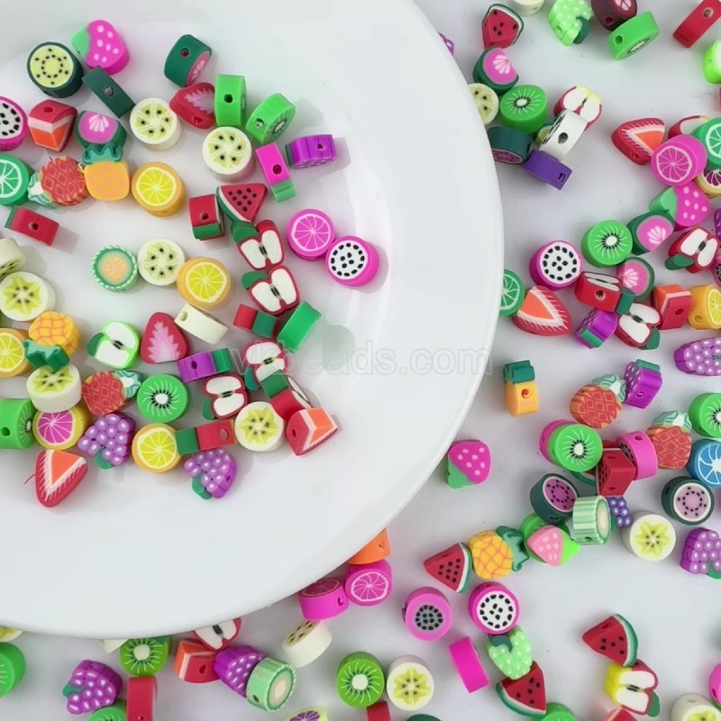 Fruit Mixed Color Handmade Polymer Clay Beads, Approx 10mm, 50pcs/bag