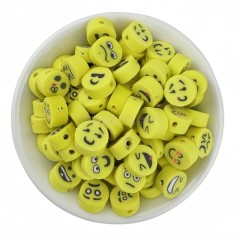 Yellow Emoji Flat Round Handmade Polymer Clay Beads, Approx 10mm, 50pcs/bag, Sell by Bags