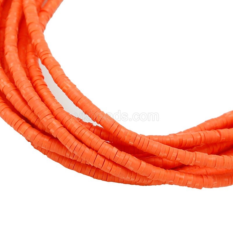 Tangerine Polymer Clay Flat Round/Disc/Heishi Beads Strands, Approx 3-6mm, 38-40cm/strand
