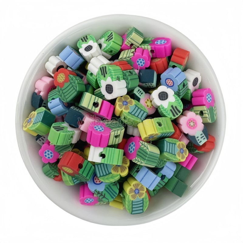 Flower&Tree Mixed Color Handmade Polymer Clay Beads, Approx 10mm, 50pcs/bag, Sell by Bags