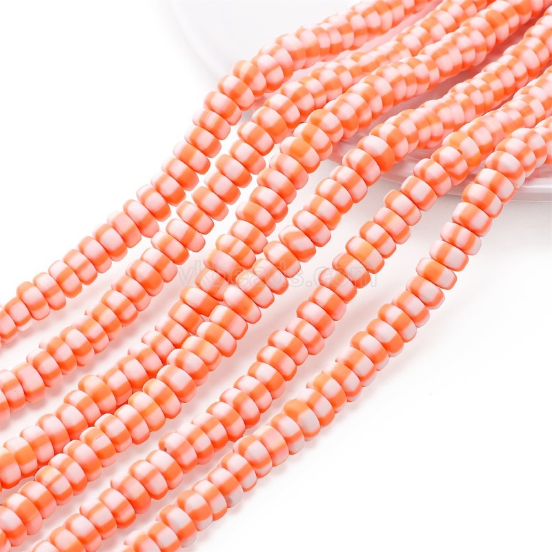 Tangerine Polymer Clay Flat Round/Disc/Heishi Beads Strands, Approx 3x6mm, 38-39cm/strand
