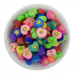 Smile Face Heart Mixed Color Handmade Polymer Clay Beads, Approx 10mm, 50pcs/bag, Sell by Bags