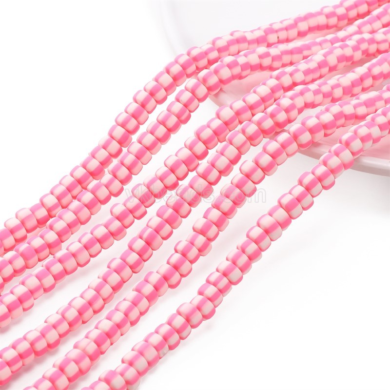 Pink Polymer Clay Flat Round/Disc/Heishi Beads Strands, Approx 3x6mm, 38-39cm/strand