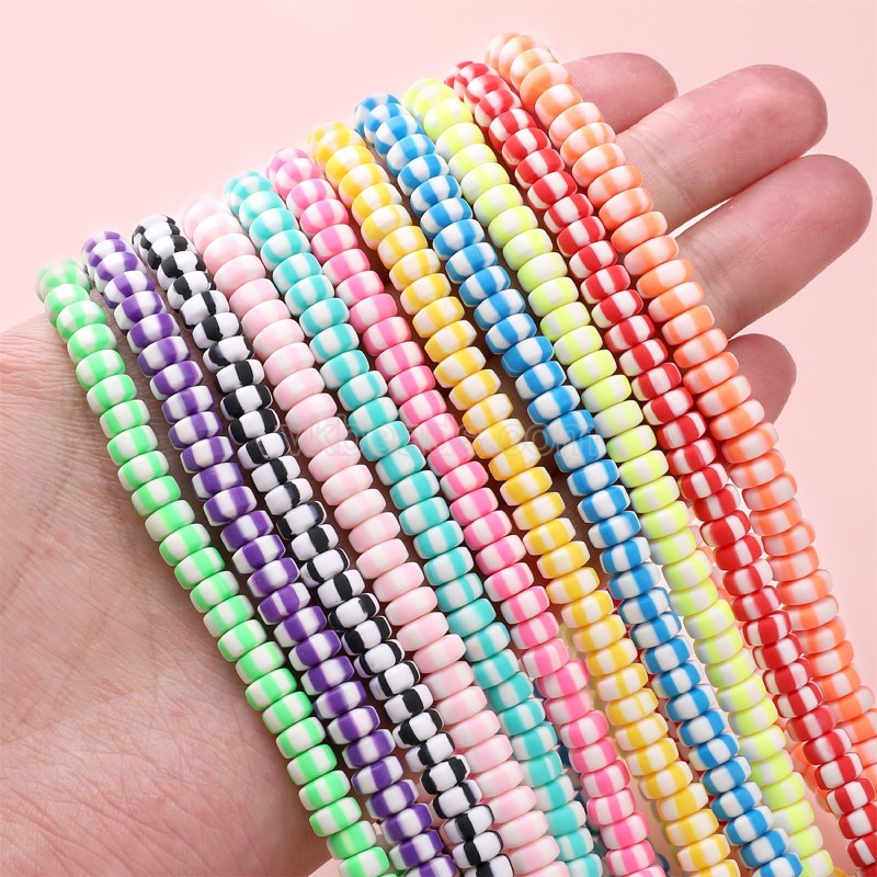 Red White Polymer Clay Flat Round/Disc/Heishi Beads Strands, Approx 3x6mm, 38-39cm/strand