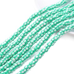 Blue-green White Polymer Clay Flat Round/Disc/Heishi Beads Strands, Approx 3x6mm, 38-39cm/strand