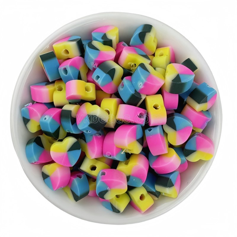 Rainbow Heart Handmade Polymer Clay Beads, Approx 10mm, 50pcs/bag, Sell by Bags