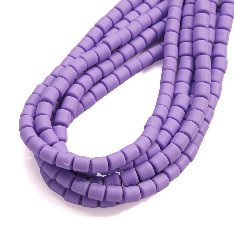 Purple Polymer Clay Smooth Columns Strands, Approx 6x6mm, 37-38cm/strand