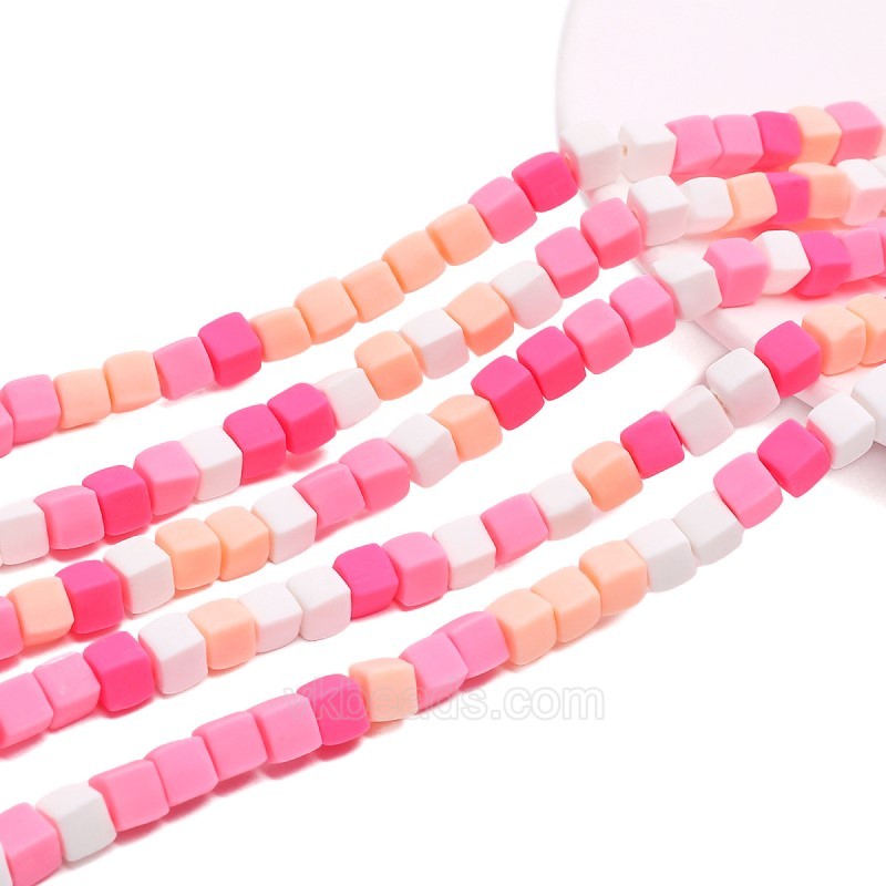 Pink Polymer Clay Cube Beads Strands, Approx 6mm, 36-37cm/strand