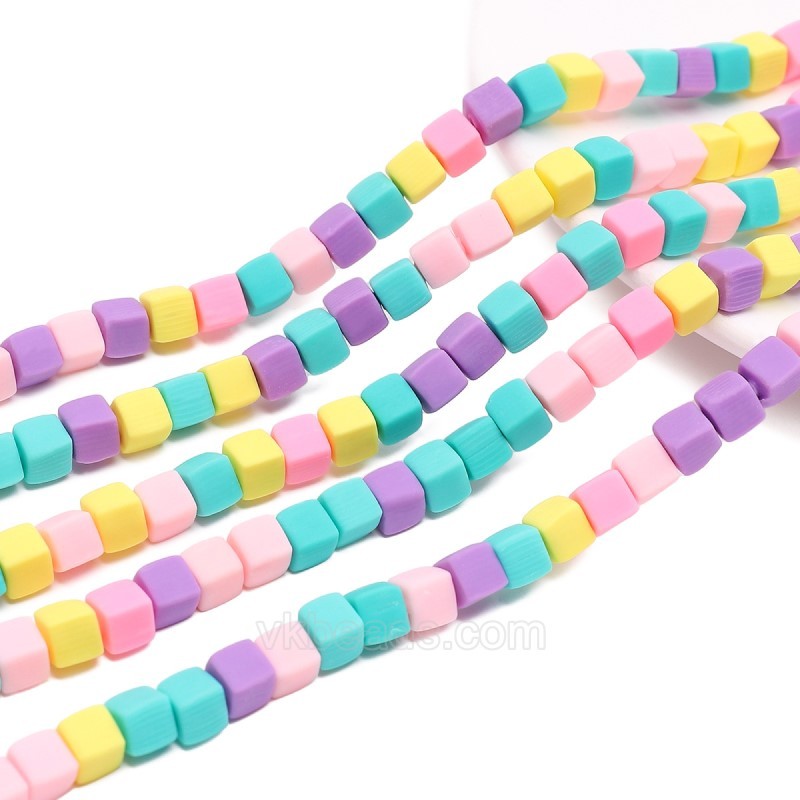 Macaron Polymer Clay Cube Beads Strands, Approx 6mm, 36-37cm/strand