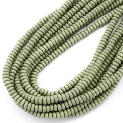 Grey Green Polymer Clay Flat Round/Disc/Heishi Beads Strands, Approx 4x7mm, 38-39cm/strand
