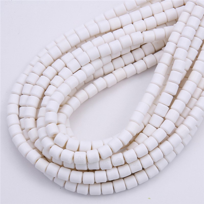 White Polymer Clay Smooth Columns Strands, Approx 3x6mm, 38-39cm/strand