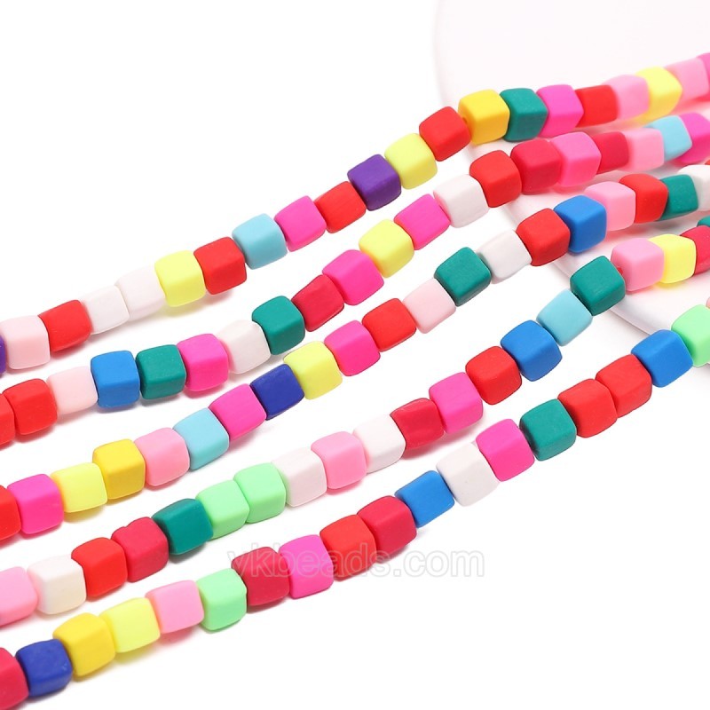 Random Mixed Color Polymer Clay Cube Beads Strands, Approx 6mm, 36-37cm/strand