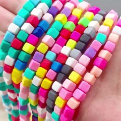Blue Green Polymer Clay Cube Beads Strands, Approx 6mm, 36-37cm/strand