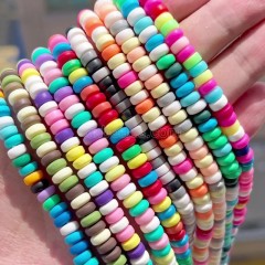 Black White Polymer Clay Smooth Flat Round/Disc/Heishi Beads Strands, Approx 3x6mm, 38-39cm/strand