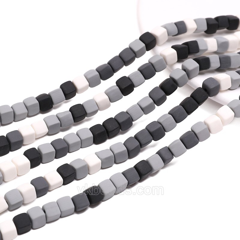 Black Polymer Clay Cube Beads Strands, Approx 6mm, 36-37cm/strand
