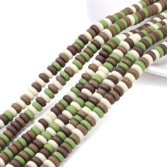 Green Polymer Clay Smooth Flat Round/Disc/Heishi Beads Strands, Approx 3x6mm, 38-39cm/strand