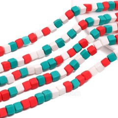 Red Green Polymer Clay Cube Beads Strands, Approx 6mm, 36-37cm/strand