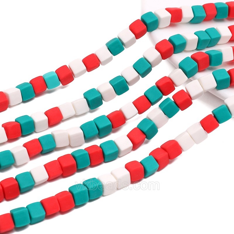 Red Green Polymer Clay Cube Beads Strands, Approx 6mm, 36-37cm/strand