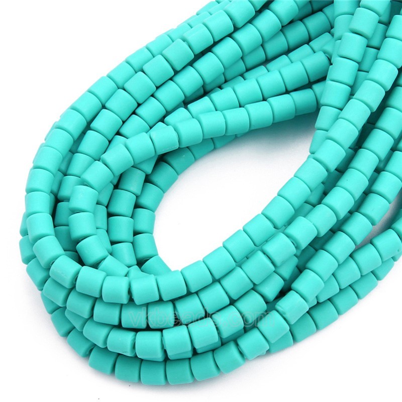 Blue Green Polymer Clay Smooth Columns Strands, Approx 6x6mm, 37-38cm/strand
