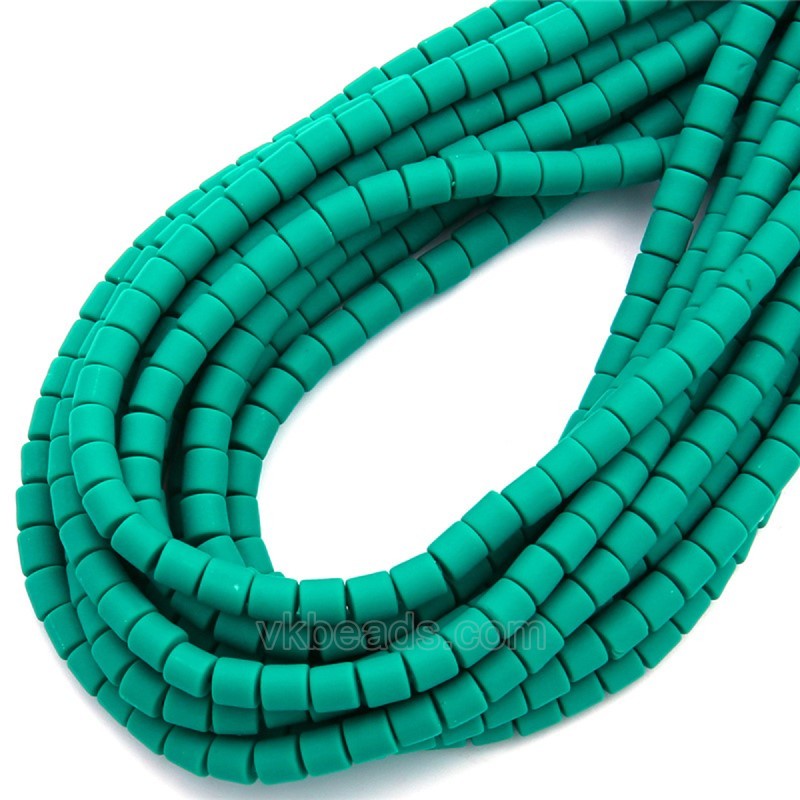 Malachite Green Polymer Clay Smooth Columns Strands, Approx 6x6mm, 37-38cm/strand