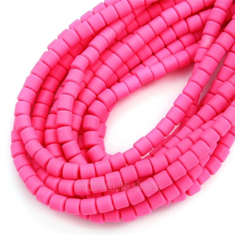 Dark Pink Polymer Clay Smooth Columns Strands, Approx 6x6mm, 37-38cm/strand