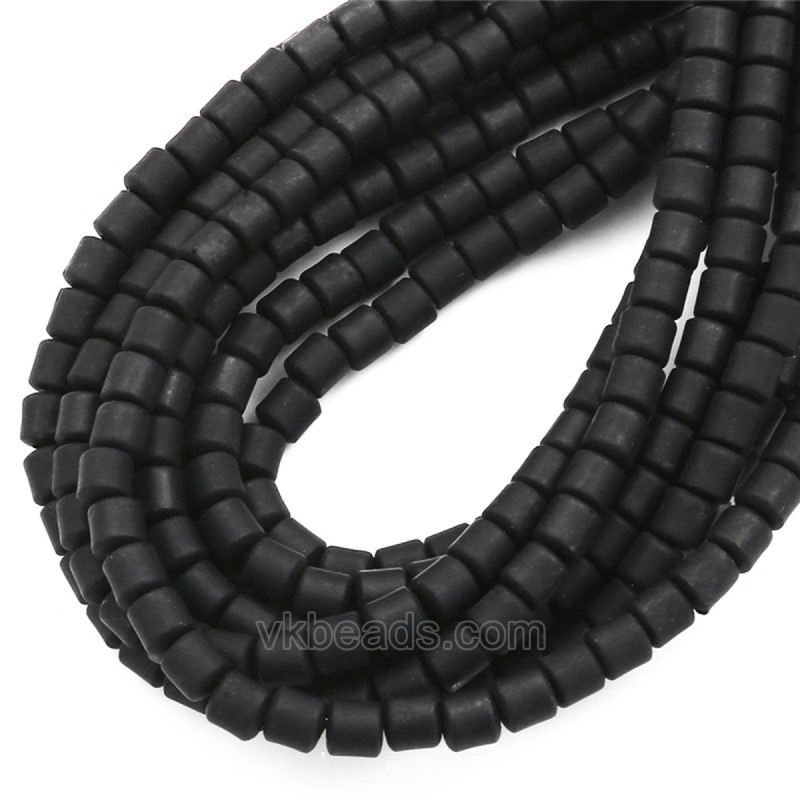Black Polymer Clay Smooth Columns Strands, Approx 6x6mm, 37-38cm/strand