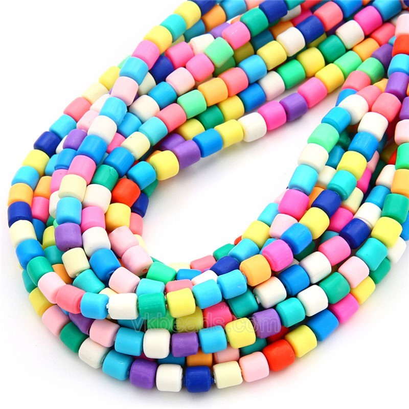 Blue Green Mixed Color Polymer Clay Smooth Columns Strands, Approx 6x6mm, 37-38cm/strand