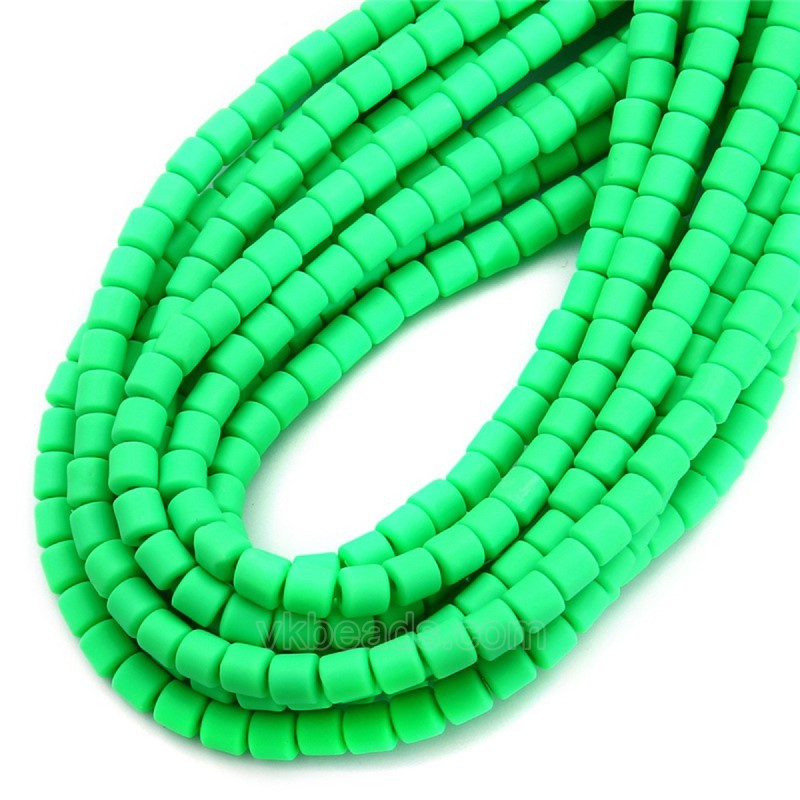 Bright Green Polymer Clay Smooth Columns Strands, Approx 6x6mm, 37-38cm/strand