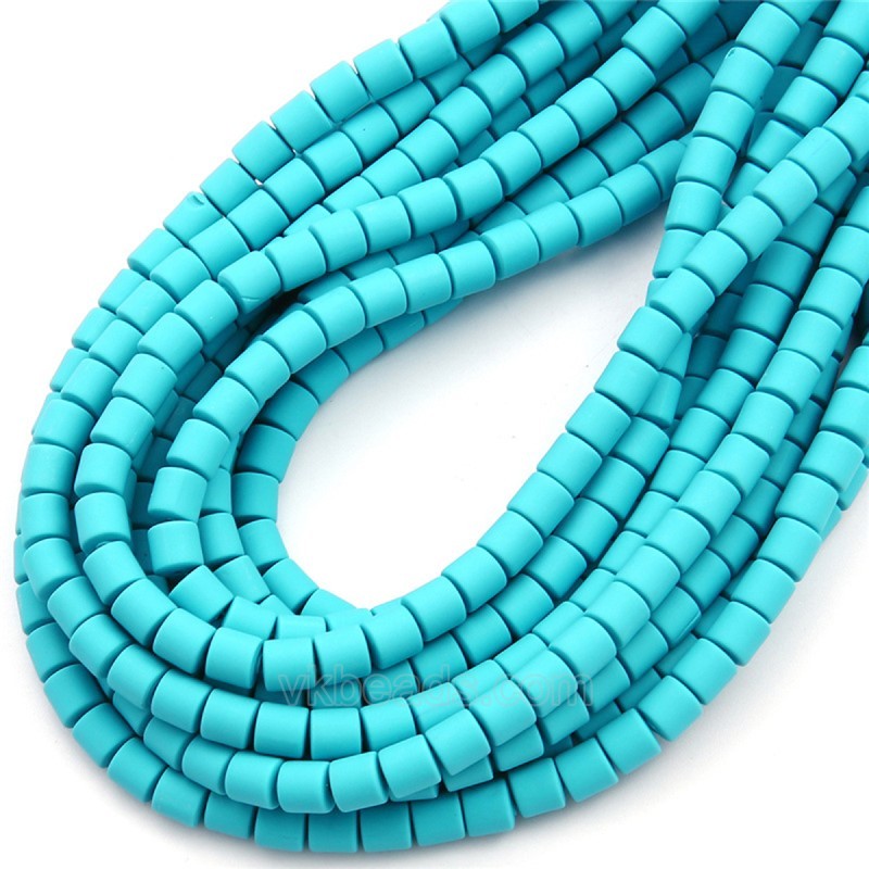 Lake Blue Polymer Clay Smooth Columns Strands, Approx 6x6mm, 37-38cm/strand